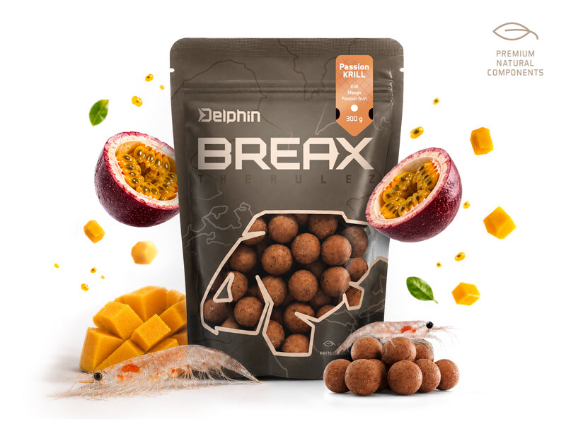 Boilies Delphin BreaX / PassionKRILL - Príchuť: Boilies Delphin BreaX / PassionKRILL | Krill-Mango-Tropické ovocie/24mm/300g